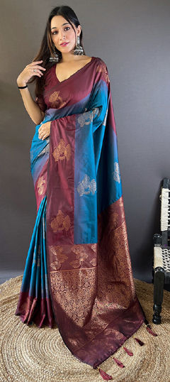 Blue color Saree in Art Silk fabric with Weaving, Zari work