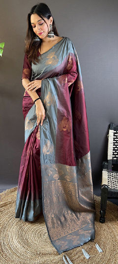 Beige and Brown color Saree in Art Silk fabric with Weaving, Zari work