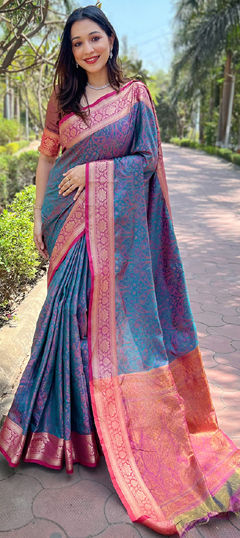 Blue color Saree in Art Silk fabric with Weaving work