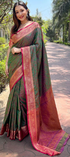 Green color Saree in Art Silk fabric with Weaving work