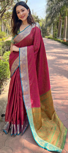 Pink and Majenta color Saree in Art Silk fabric with Weaving work