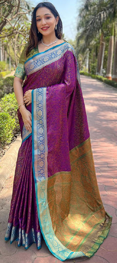 Purple and Violet color Saree in Art Silk fabric with Weaving work