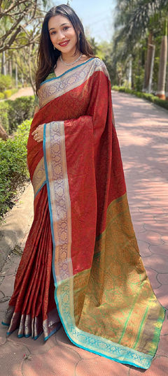 Red and Maroon color Saree in Art Silk fabric with Weaving work
