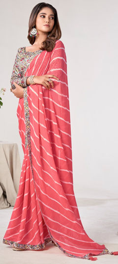 Pink and Majenta color Saree in Georgette fabric with Border, Printed work