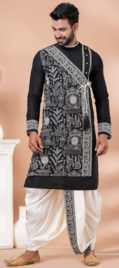 Festive, Party Wear Black and Grey color Dhoti Kurta in Viscose fabric with Embroidered, Thread work : 1964685