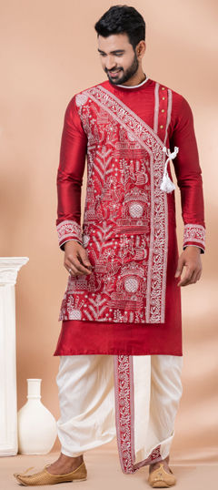 Festive, Party Wear Red and Maroon color Dhoti Kurta in Viscose fabric with Embroidered, Thread work : 1964686