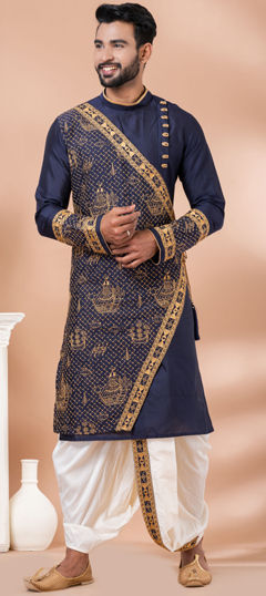 Festive, Party Wear Blue color Dhoti Kurta in Viscose fabric with Embroidered, Thread work : 1964687