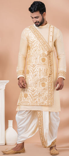 Festive, Party Wear Gold color Dhoti Kurta in Viscose fabric with Embroidered, Thread work : 1964688