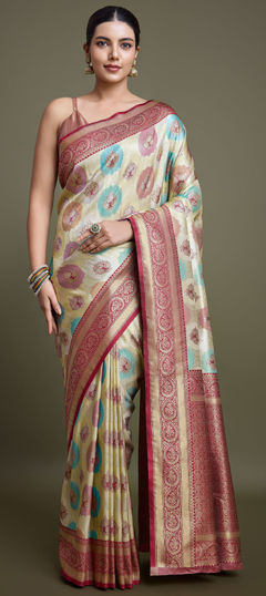 Multicolor color Saree in Banarasi Silk fabric with Printed, Weaving work