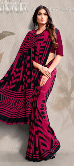 Festive, Party Wear, Traditional Pink and Majenta color Saree in Crepe Silk fabric with Classic Printed work : 1964799