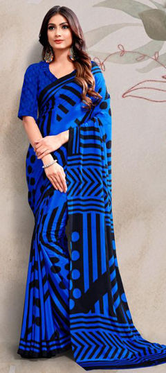 Festive, Party Wear, Traditional Blue color Saree in Crepe Silk fabric with Classic Printed work : 1964800