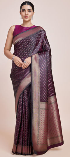 Purple and Violet color Saree in Banarasi Silk fabric with Weaving, Zari work