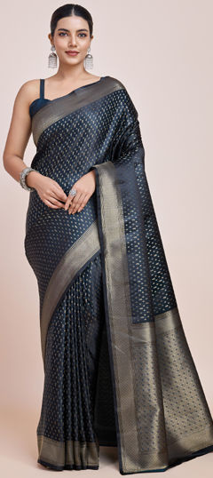 Blue color Saree in Banarasi Silk fabric with Weaving, Zari work