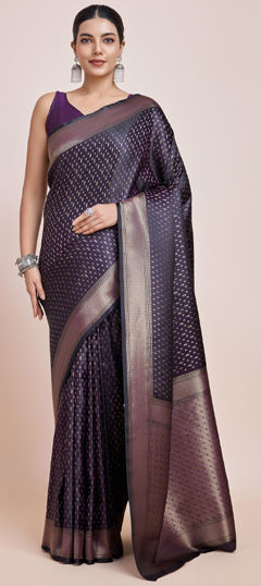 Purple and Violet color Saree in Banarasi Silk fabric with Weaving, Zari work