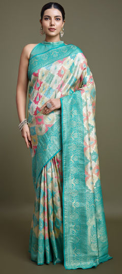 Blue color Saree in Banarasi Silk fabric with Weaving, Zari work