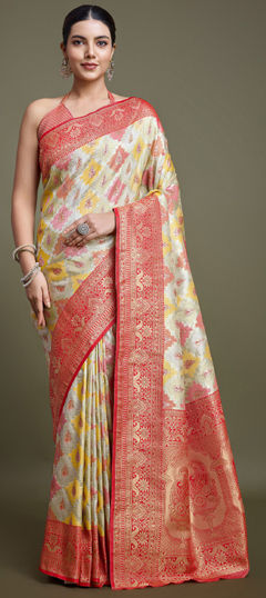 Red and Maroon color Saree in Banarasi Silk fabric with Weaving, Zari work