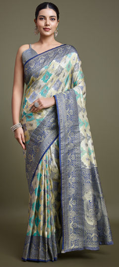 Blue color Saree in Banarasi Silk fabric with Weaving, Zari work