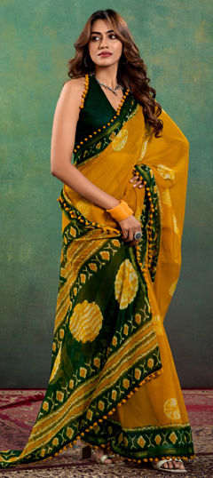 Casual, Traditional Yellow color Saree in Cotton fabric with Bengali Printed work : 1964832