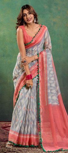 Casual, Traditional Black and Grey, Pink and Majenta color Saree in Cotton fabric with Bengali Printed work : 1964834