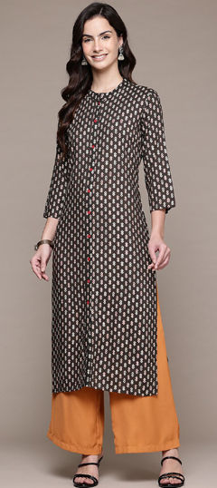 Black and Grey color Kurti in Rayon fabric with Foil Print work