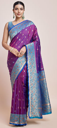 Purple and Violet color Saree in Banarasi Silk fabric with Weaving, Zari work