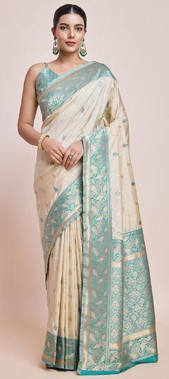 Beige and Brown color Saree in Banarasi Silk fabric with Weaving, Zari work