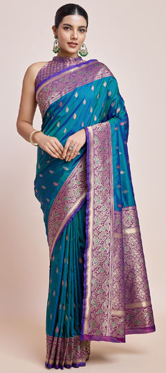 Blue color Saree in Banarasi Silk fabric with Weaving, Zari work