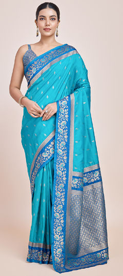 Blue color Saree in Banarasi Silk fabric with Weaving, Zari work