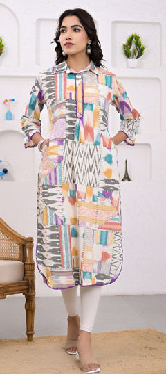 Multicolor color Kurti in Cotton fabric with Lace, Printed work