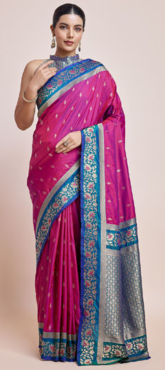 Pink and Majenta color Saree in Banarasi Silk fabric with Weaving, Zari work