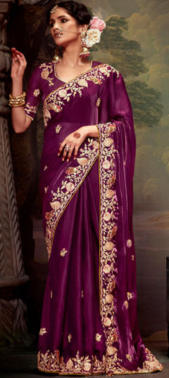 Bridal, Engagement, Wedding Purple and Violet color Saree in Organza Silk fabric with Classic Embroidered, Sequence, Thread work : 1964860