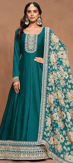 Blue color Salwar Kameez in Art Silk fabric with Embroidered, Thread, Zari work