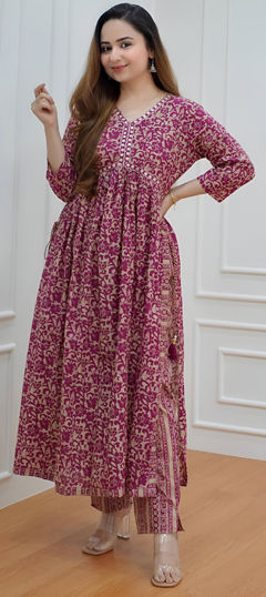 Festive, Party Wear, Reception Pink and Majenta color Salwar Kameez in Rayon fabric with A Line Mirror, Printed, Thread work : 1964900