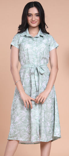 Casual, Summer Green color Dress in Cotton fabric with Printed work : 1964927