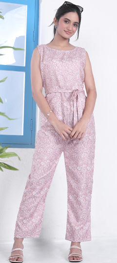 Purple and Violet color JumpSuit in Cotton fabric with Printed work