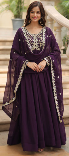 Festive, Party Wear, Reception Purple and Violet color Gown in Georgette fabric with Embroidered, Sequence, Zari work : 1964961