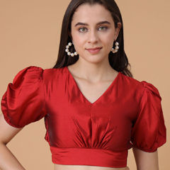 Red and Maroon color Blouse in Satin Silk fabric with Thread work