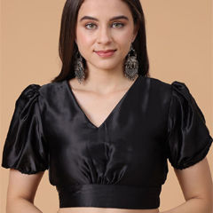 Black and Grey color Blouse in Satin Silk fabric with Thread work