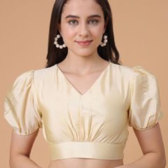 Beige and Brown color Blouse in Satin Silk fabric with Thread work