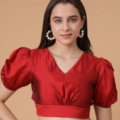 Red and Maroon color Blouse in Satin Silk fabric with Thread work