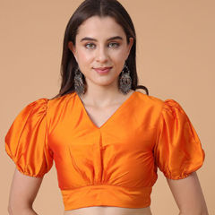 Orange color Blouse in Satin Silk fabric with Thread work