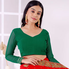 Green color Blouse in Georgette fabric with Lace work