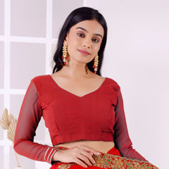 Red and Maroon color Blouse in Georgette fabric with Lace work