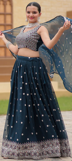 Blue color Lehenga in Faux Georgette fabric with Embroidered, Sequence work