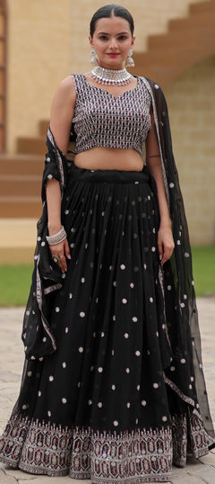 Black and Grey color Lehenga in Faux Georgette fabric with Embroidered, Sequence work