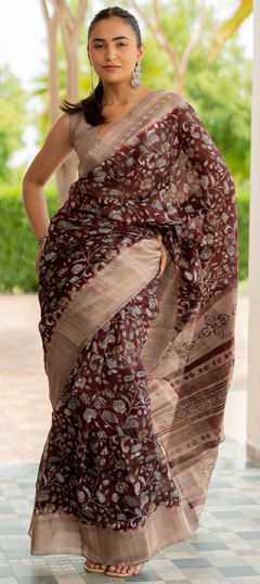 Traditional Red and Maroon color Saree in Blended Cotton fabric with South Border, Floral, Weaving work : 1965218