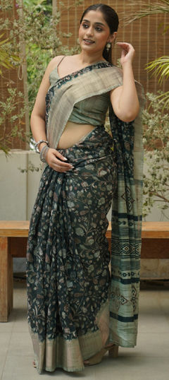 Traditional Green color Saree in Blended fabric with South Border, Floral, Weaving work : 1965219