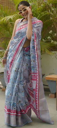 Traditional Blue color Saree in Blended Cotton fabric with South Border, Floral, Weaving work : 1965220