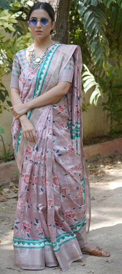 Traditional Pink and Majenta color Saree in Blended Cotton fabric with South Border, Floral, Weaving work : 1965221