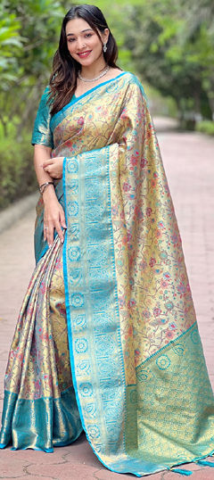 Beige and Brown color Saree in Silk fabric with Weaving work